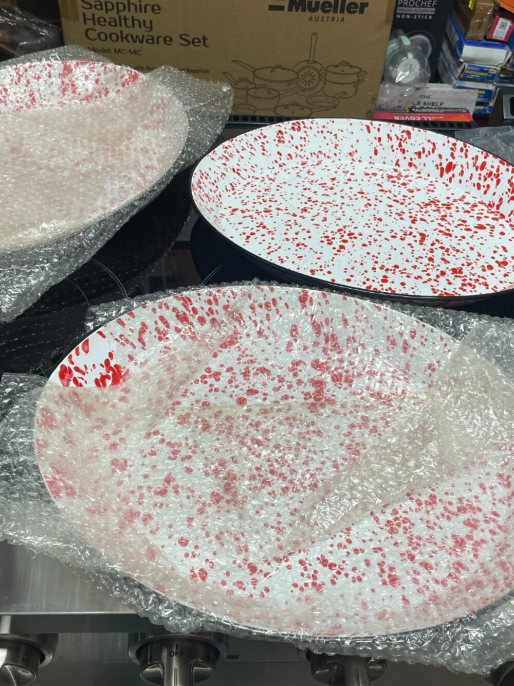 Set of 3 Red Co. Oven Safe Enamelware Metal Classic 16.5 Serving Oval Platters